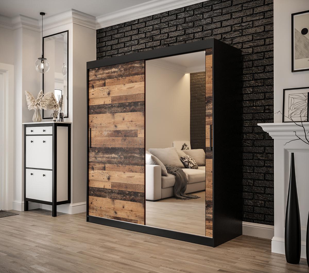 SCHWEBETÜRENSCHRANK 200/180/62 2-türig - Eichefarben/Schwarz, Holz/Kunststoff (180/200/62cm) - MÖBEL KRYSPOL