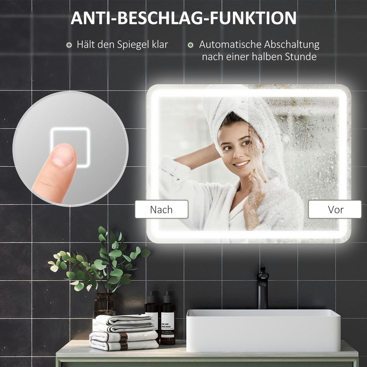 BADSPIEGEL Hartglas Silber - Silberfarben, Glas (70/4/90cm) - HOMCOM