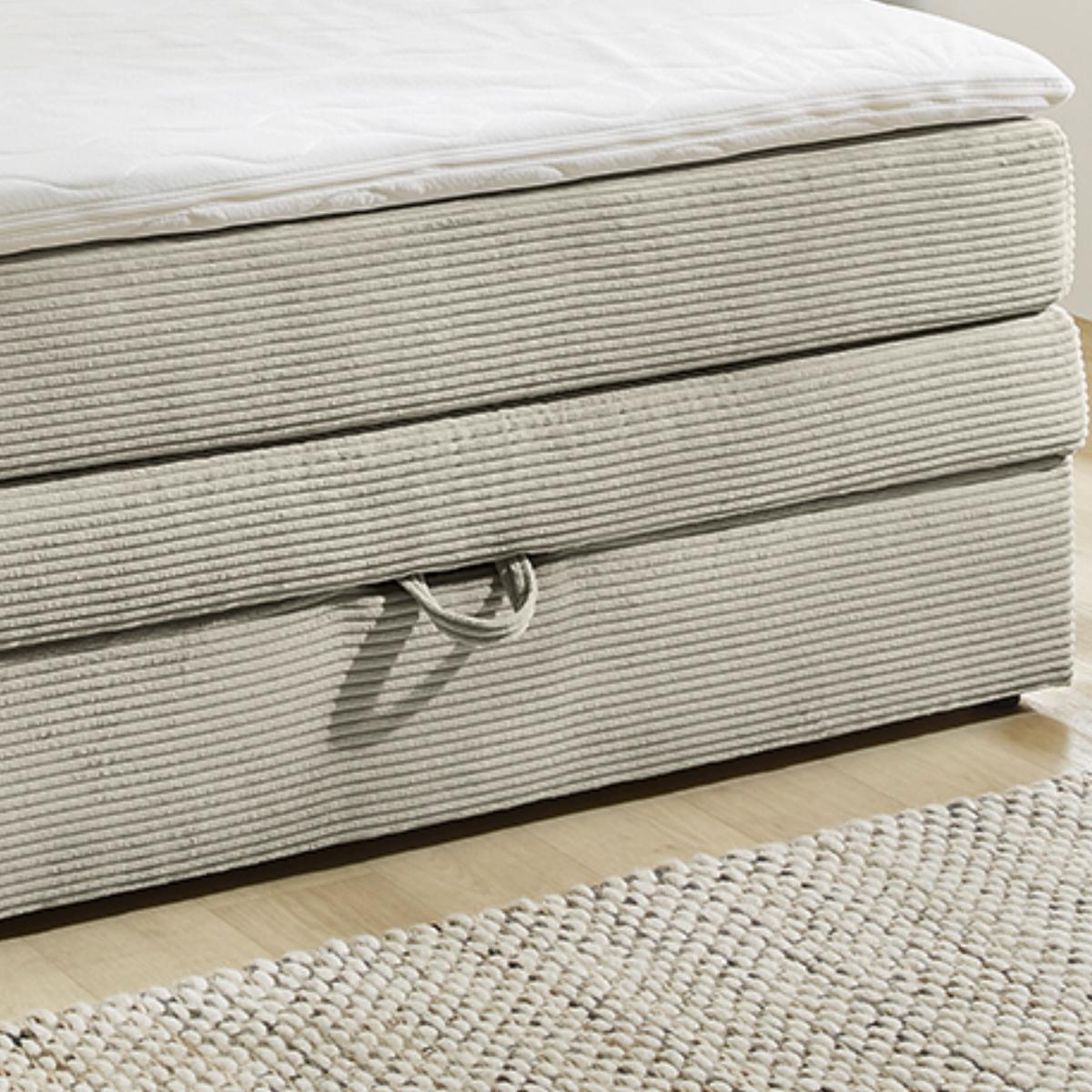 BOXSPRINGBETT 140x200 cm, 7-Zonen-Tonnentaschen-Federkernmatratze H3, Topper, Bonell-Federkern, großer Bettkasten, Cord Beige Grau / 20036 - Greige/Schwarz, Kunststoff/Textil (140/200cm) - luma-home