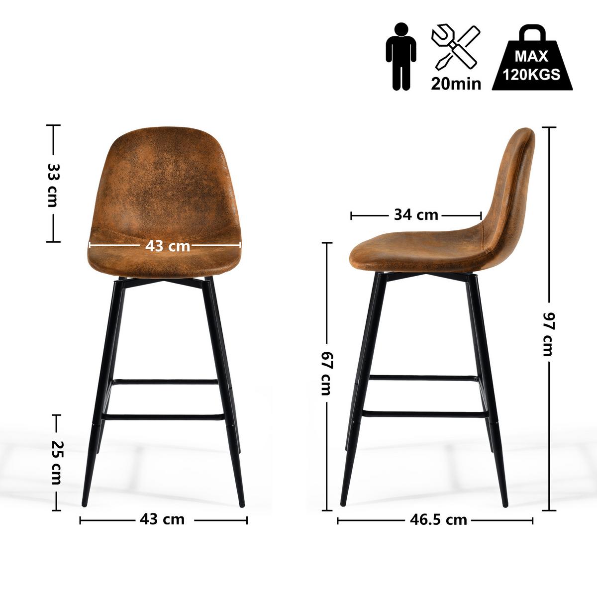 BARHOCKER Drehbare 2er-Set H67 CM - Schwarz/Braun, Textil/Metall (42/97/47cm) - Urban Meuble