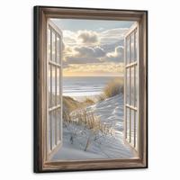 LEINWAND Bilder mit Rahmen - Ausblick - Strand - Dünen - Meer - Natur - 50x70 - Sandfarben, Textil (50/70cm) - MuchoWow