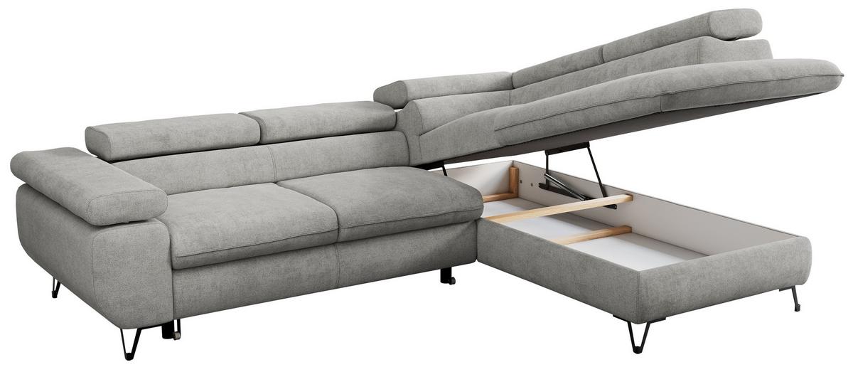 ECKSOFA PEDRO L Hellgrau Struktur - Rechts Seite - Hellgrau/Schwarz, Textil/Metall (273/208cm) - MKS