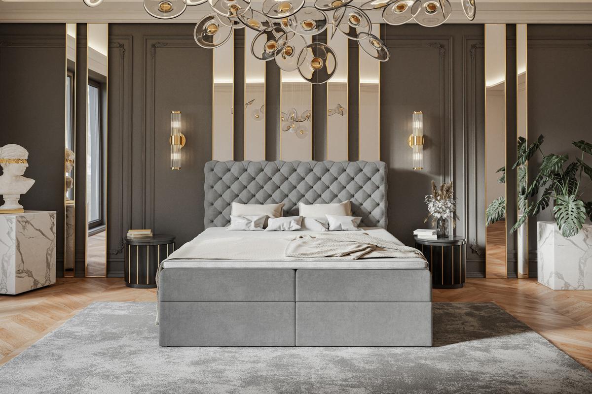 BOXBETT MIAMI mit 2 Bettkästen, 120x200, Farbe: Grau, Velourstoff, Doppelbett mit Bonell-Matratze - Grau, Holz/Kunststoff (120/200cm) - Alpi-Möbel