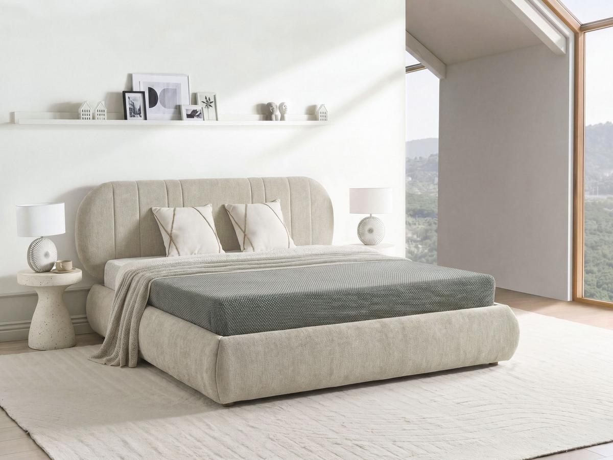 BETT mit Stauraum 180/200 cm Stoff Taupe Campan - Taupe, Textil (180/200cm) - Beliani