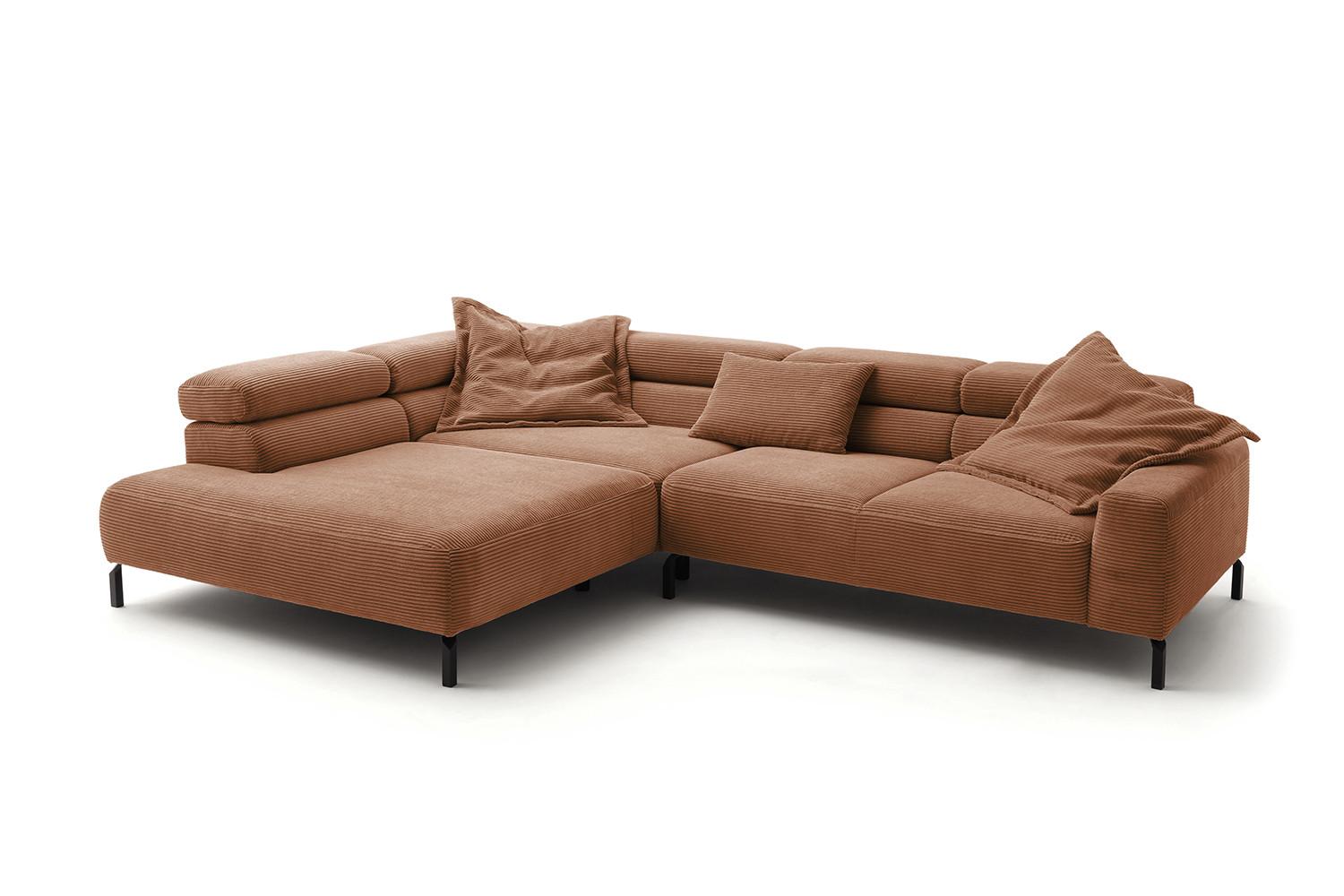 ECKSOFA DELIA Braun Cord Relaxfunktion - Schwarz/Braun, Textil/Metall (276/219cm) - KAWOLA