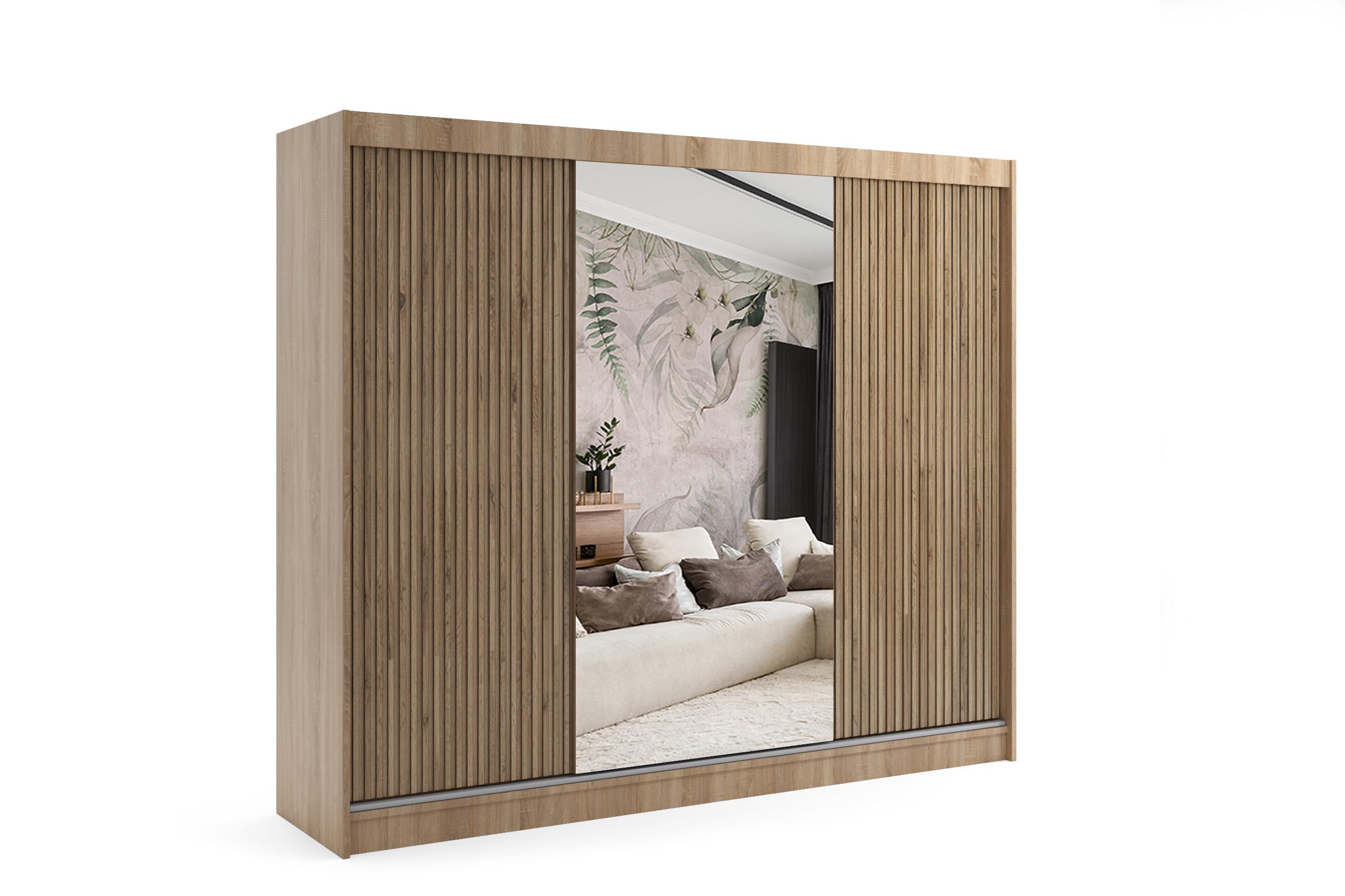 KLEIDERSCHRANK VILAN mit Spiegel/LED - 250 cm - Sonoma Eiche|Eichefarben - Eichefarben/Sonoma Eiche, Holzwerkstoff (250/215/61cm) - ALTDECOR