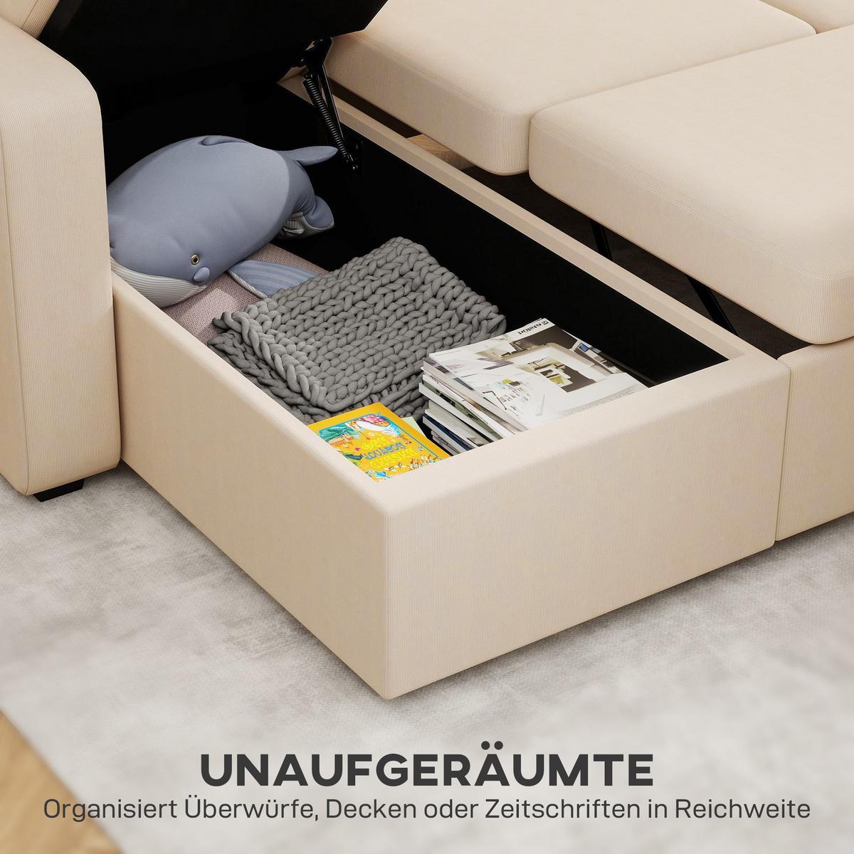 BETTSOFA Verstellbares Gästesofa mit Bettfunktion Stauraum und Kissen - Beige/Schwarz, Kunststoff/Textil (135/205cm) - HOMCOM
