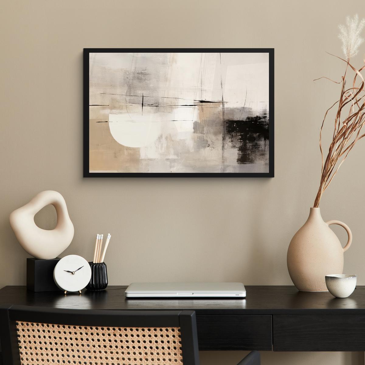 POSTER MIT RAHMENGERAHMTES BILD Abstrakt - Kunst - Grau 60x40 cm - Hellgrau, Papier (60/40cm) - MuchoWow