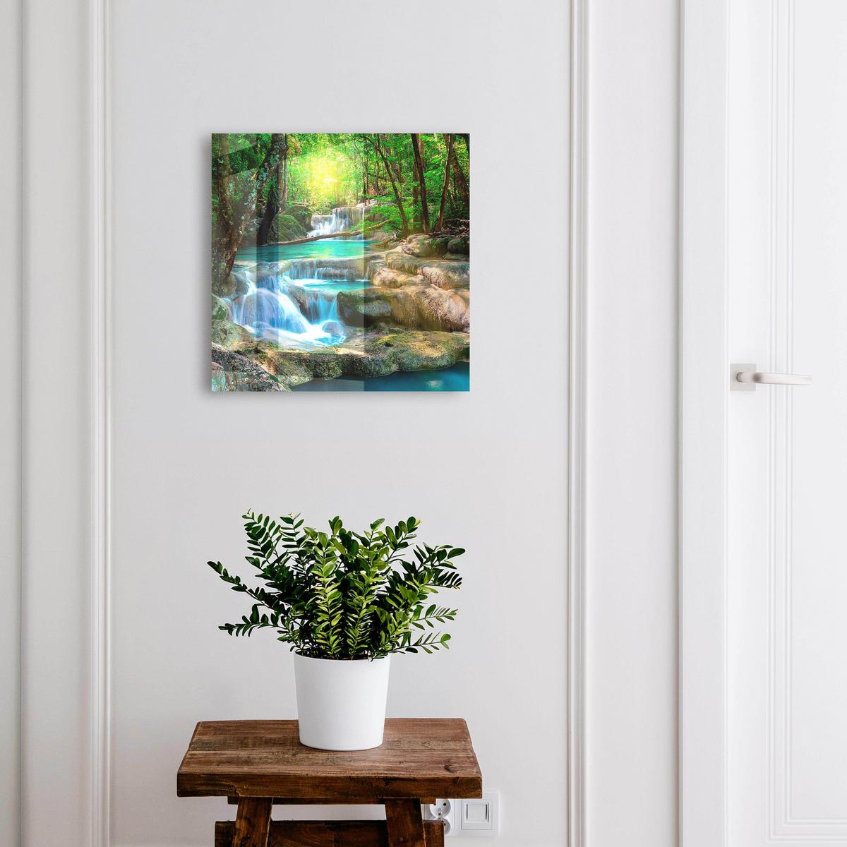 SCHLÜSSELBOX Schwarz 30x30 cm- Türöffnung nach rechts - Paradiesische Oase - Grün, Metall (30/30/5cm) - TULUP