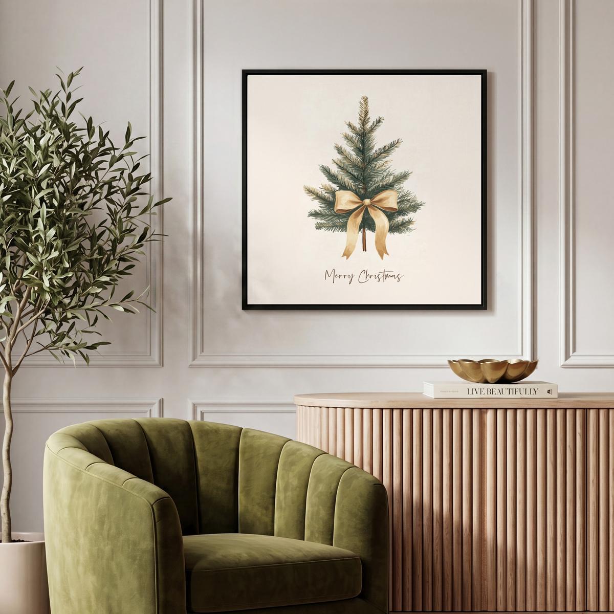 LEINWAND Bilder mit Rahmen - Weihnachtsbaum - Weihnachten - Frohe Weihnachten - Beige - 50x50 - Sandfarben, Textil (50/50cm) - MuchoWow