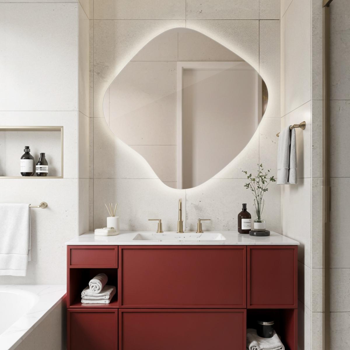 LED SPIEGEL 77 x 76,6 cm Asymmetrisch Neutralweiß 4000K - Transparent, Glas (77/76.6/0.4cm) - TULUP