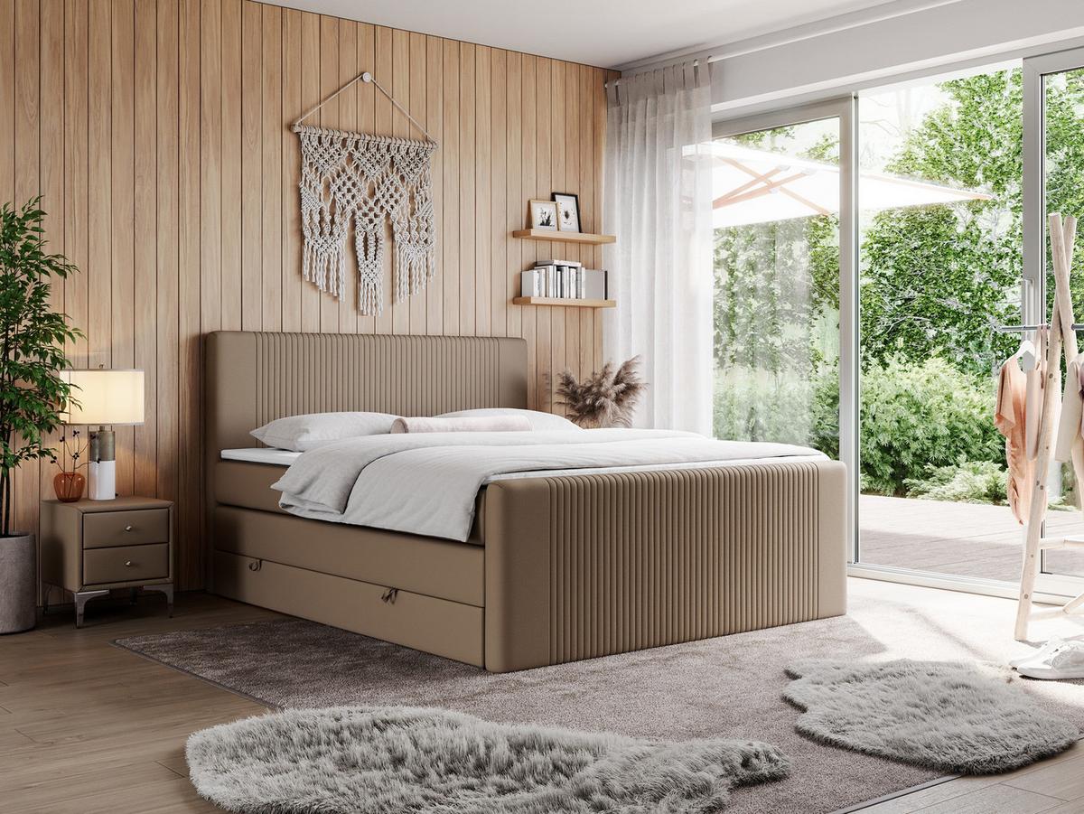 BOXSPRINGBETT KING DOREN 200/200 Braun Kunstleder - H3 - Braun, Holz/Textil (200/200cm) - MKS