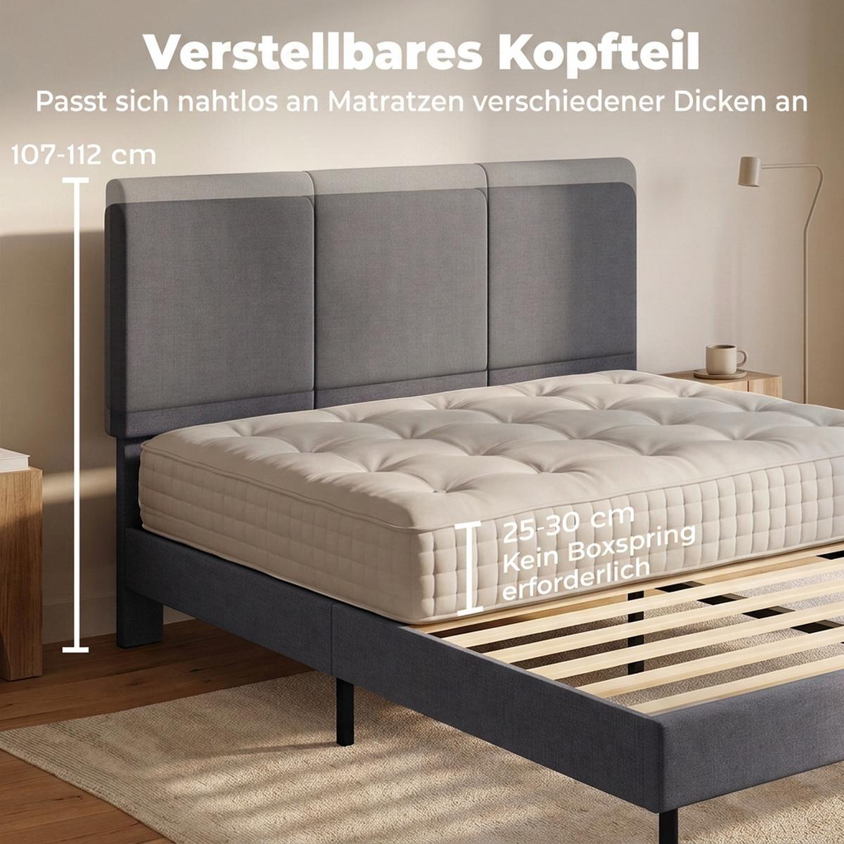 BETTGESTELL Polyester Sperrholz Dunkelgrau - Dunkelgrau, Holzwerkstoff/Textil (140/200cm) - HOMCOM