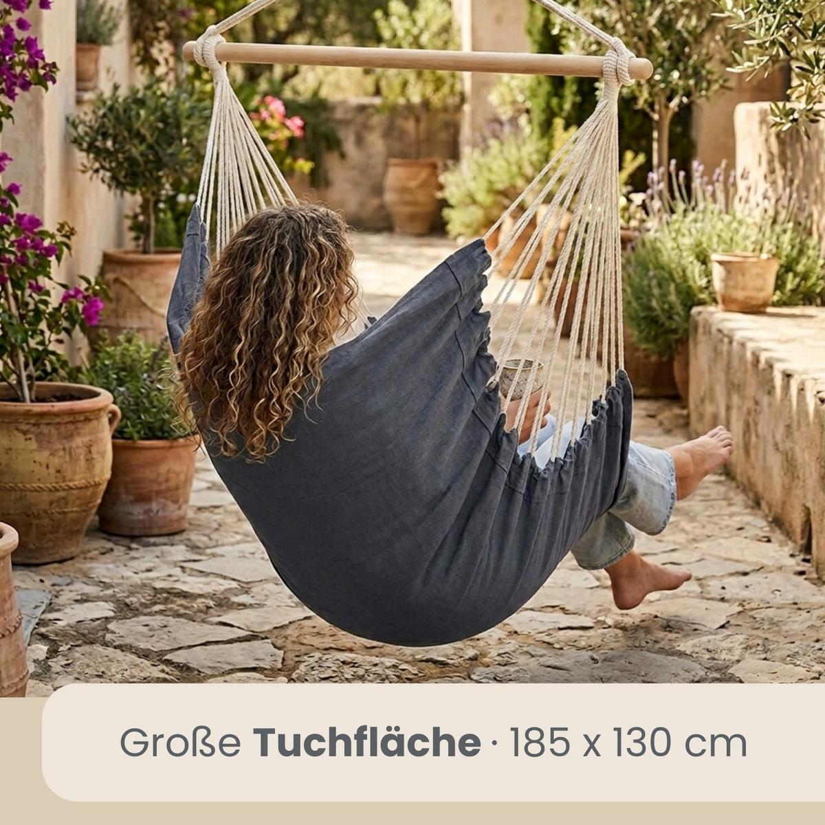 XXL HÄNGESESSEL 185/130 cm Belastbar bis 150 kg Anthrazit - Grau, Textil (130/155/185cm) - Amanka
