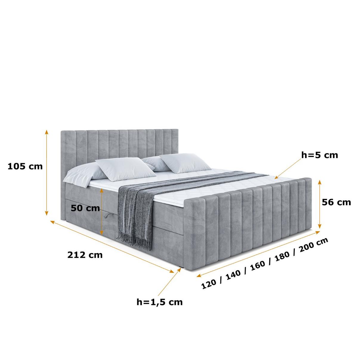 BOXBETT EDITA-Z - 140x200 cm - H3 - Grau - Grau, Holzwerkstoff (140/200cm) - ALTDECOR
