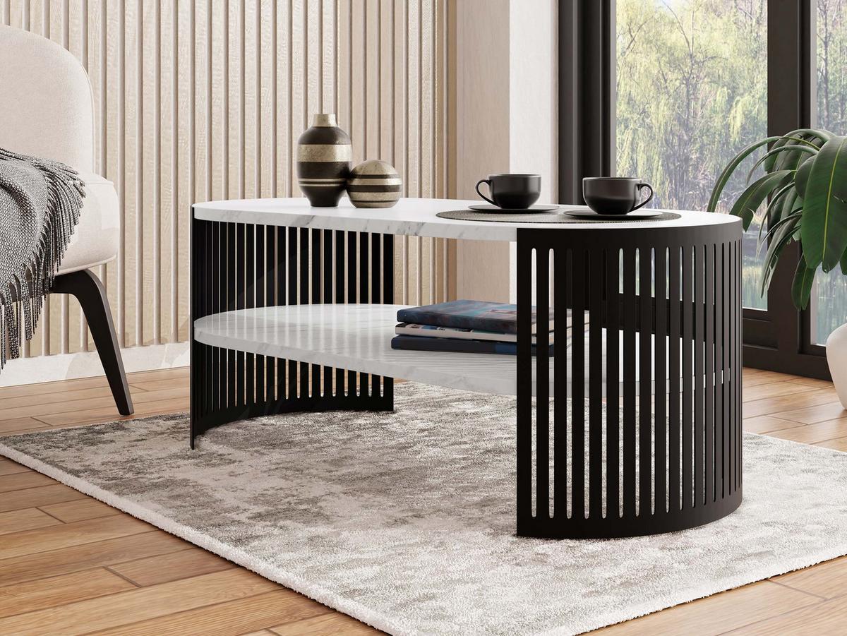 COUCHTISCH Fikoli Oval I - Schwarz/Weiß, Holzwerkstoff/Metall (100/50/40cm) - MIRJAN24