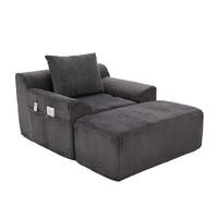 SESSEL mit Hocker in Cord Übergroßer Relaxsessel - Dunkelgrau, Textil (110/67/147cm) - Urban Meuble