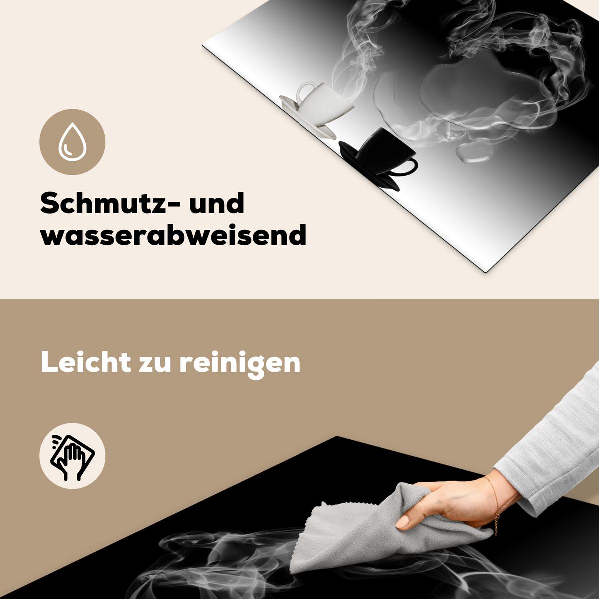 HERDABDECKPLATTE Kaffee - Herz - Schwarz und weiß - Tassen Induktionsmatte 71x52 cm - Weiß, Kunststoff (71/52/0.2cm) - MuchoWow