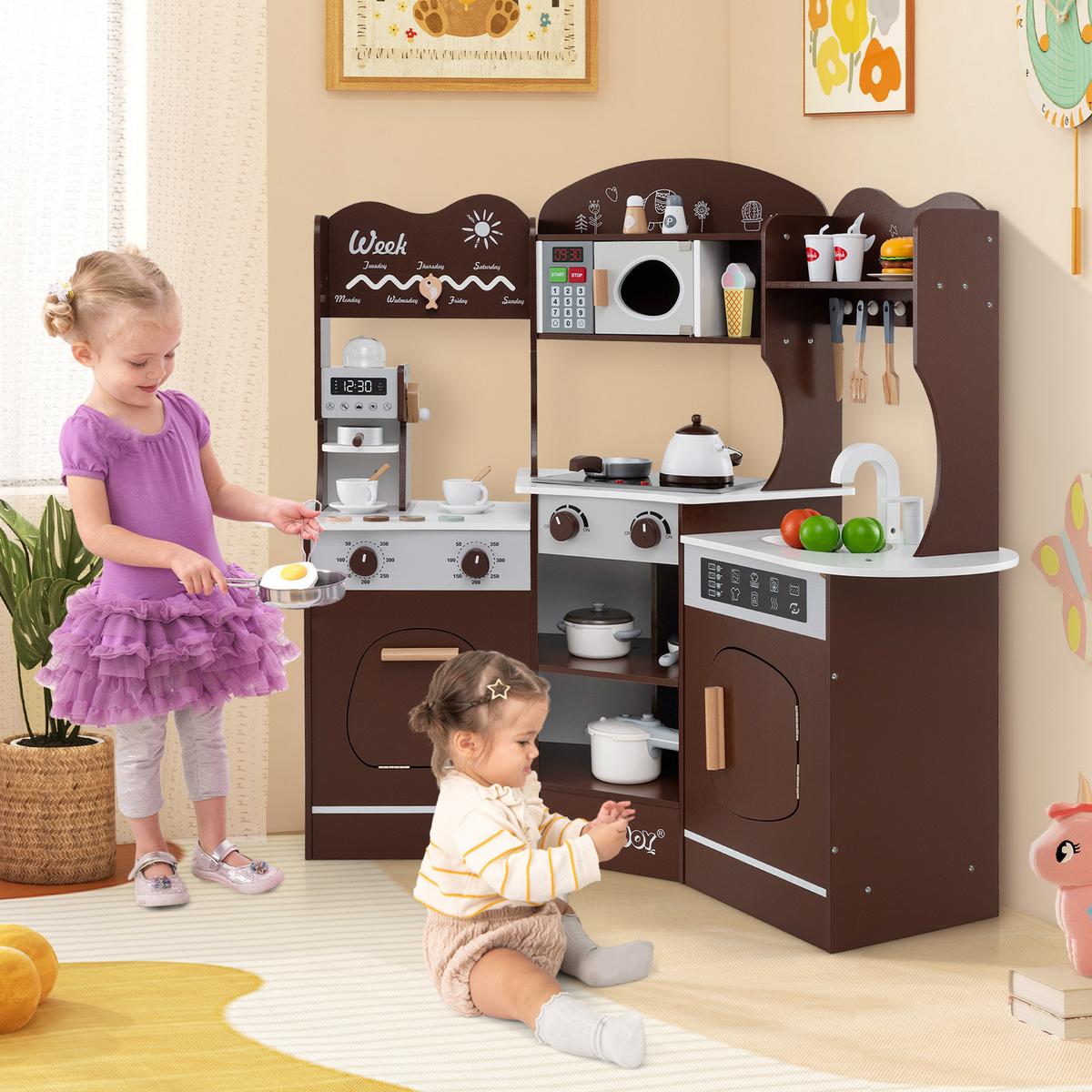 ECK-SPIELKÜCHE Braun - Braun, Holzwerkstoff (105/95/30cm) - COSTWAY