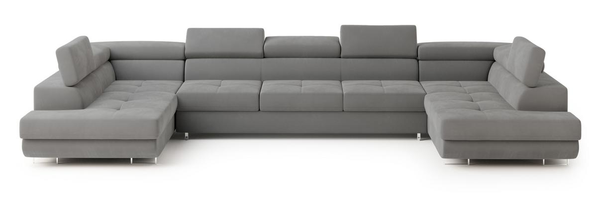 WOHNLANDSCHAFT ISOLANO Grau Velours-Stoff mit Schlaffunktion - Grau, Holz (408/90/202cm) - MASSENO