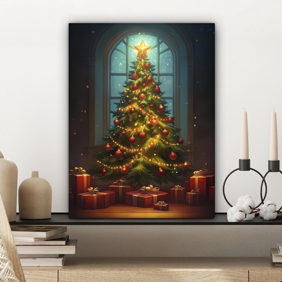 LEINWANDBILD Weihnachtsbaum - Geschenk - Winter Room Decor 30x40 cm - Grün, Textil (30/40cm) - MuchoWow