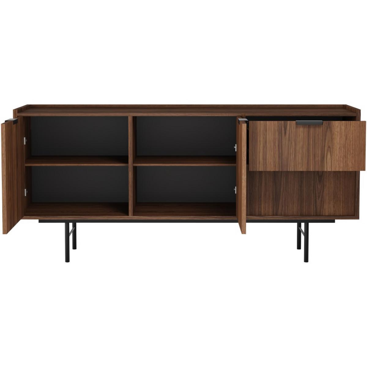 KOMMODE Evron mit 2 Schubalden und 2 Türen, Walnuss - Walnussfarben/Schwarz, Holzwerkstoff/Metall (150/68/40cm) - Beautysofa