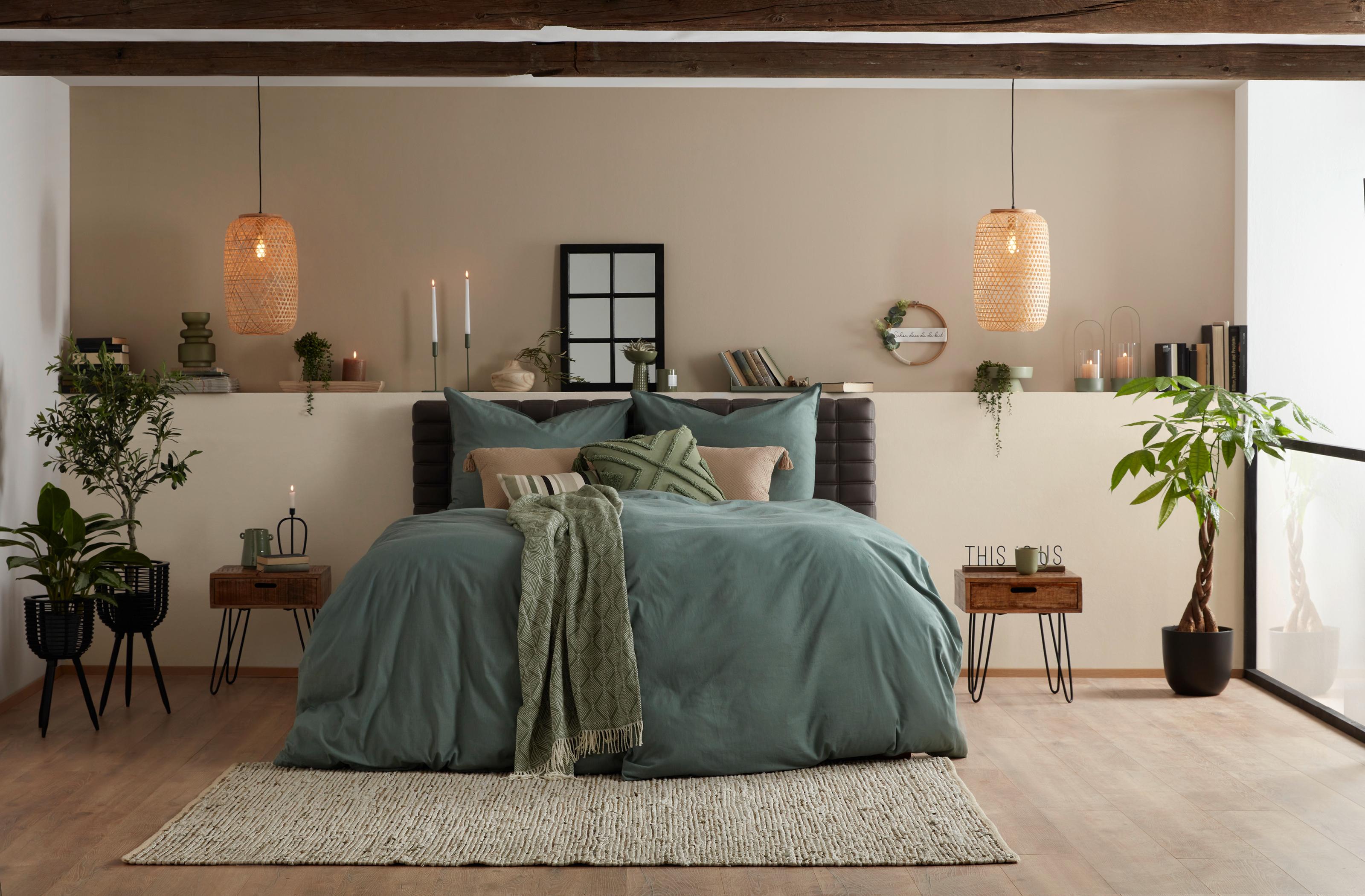 Sypialnia w stylu Oil Green - dodatki tekstylne