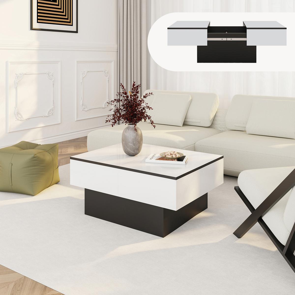 COUCHTISCH Lens 36/80/60 cm - Schwarz/Weiß, Holzwerkstoff (60/80/36cm) - [en.casa]