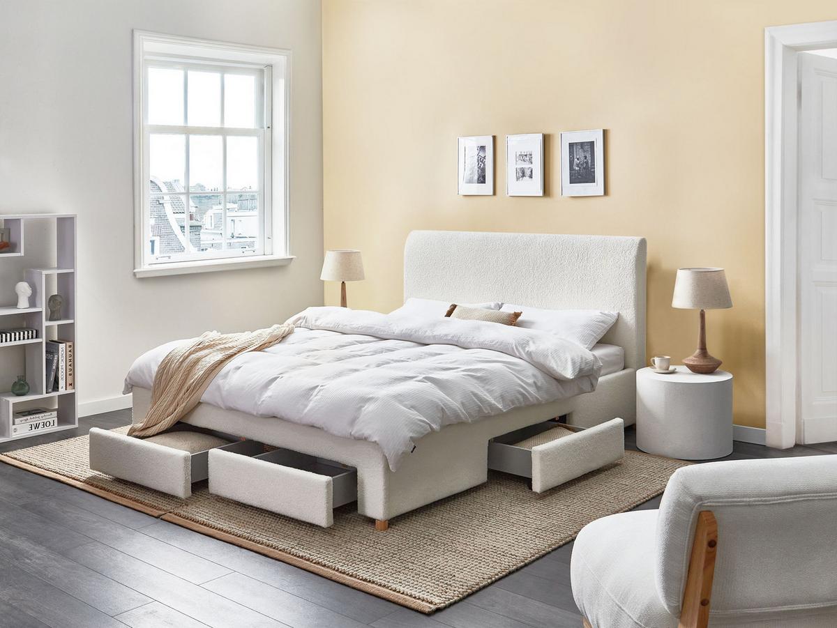 BETT mit Schubladen 160/200 cm Bouclé Hellbraun Soutrin - Hellbraun, Textil (160/200cm) - Beliani