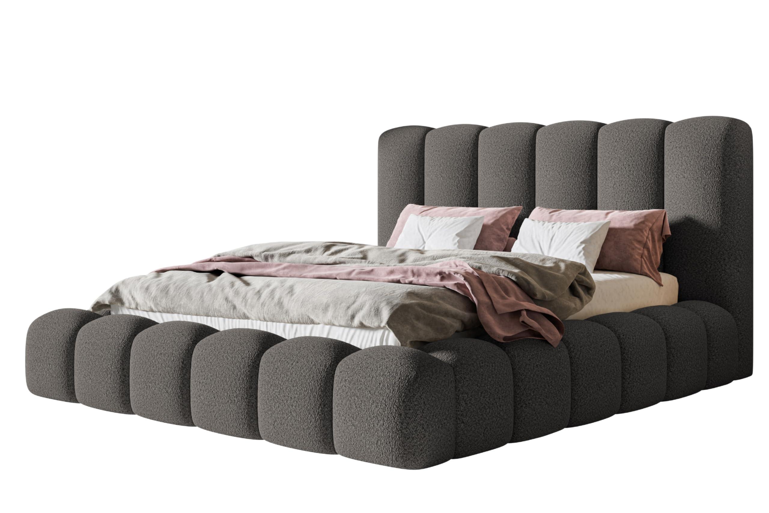 BETT 140x200 - Polsterbett mit Bettkasten und Metallrahmen - Modern Bett - Eleganter Catch Me-Stoff - Kollektion Nora Maxi - Grau - Grau, Holz/Textil (140/200cm) - Alpi-Möbel
