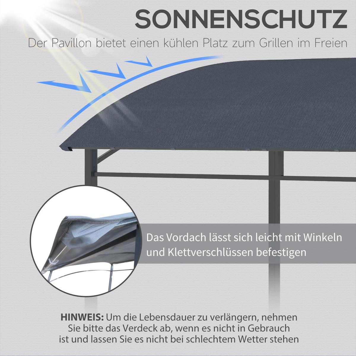 GRILLPAVILLON Metall Polyester Grau Schwarz - Grau, Metall (150/220/215cm) - Outsunny