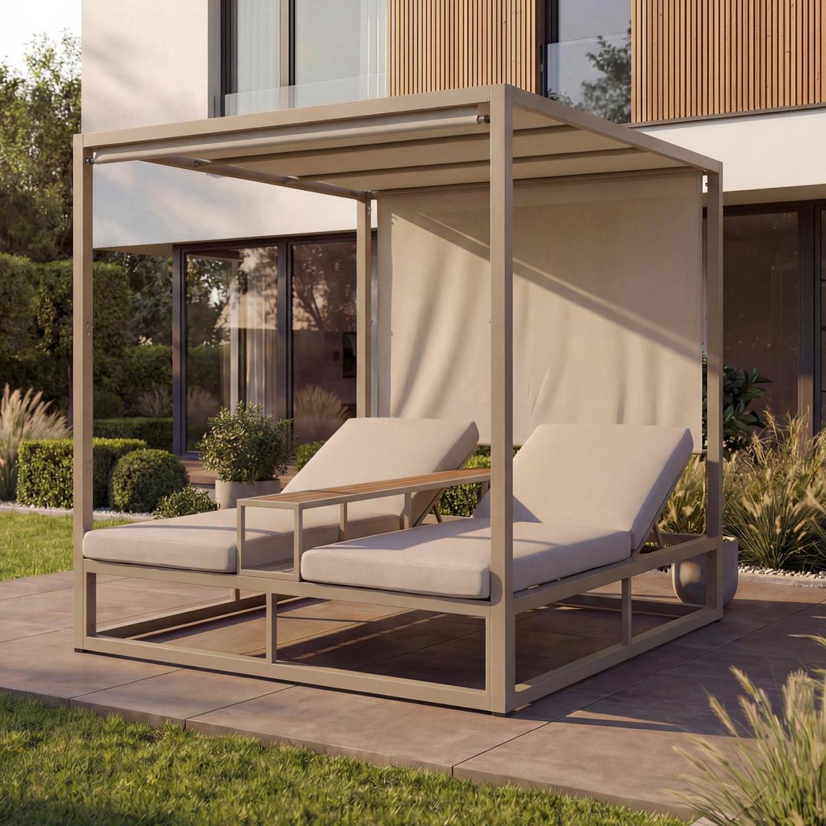 LOUNGE-GARTENLIEGE Beige - Beige, Textil (165/196/196cm) - MCW