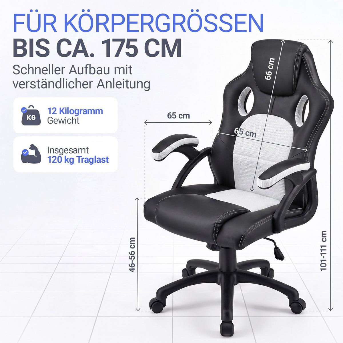 SCHREIBTISCHSTUHL Montreal weiß - Weiß, Textil (47/111/52cm) - Juskys