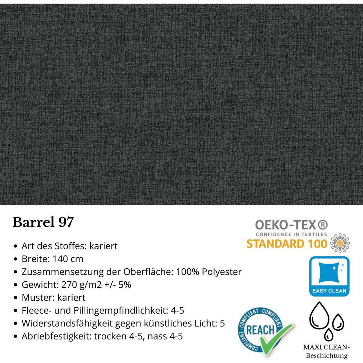 ECKSCHLAFSOFA Draco L Graphit - Graphitfarben/Schwarz, Textil/Metall (268/183cm) - Beautysofa