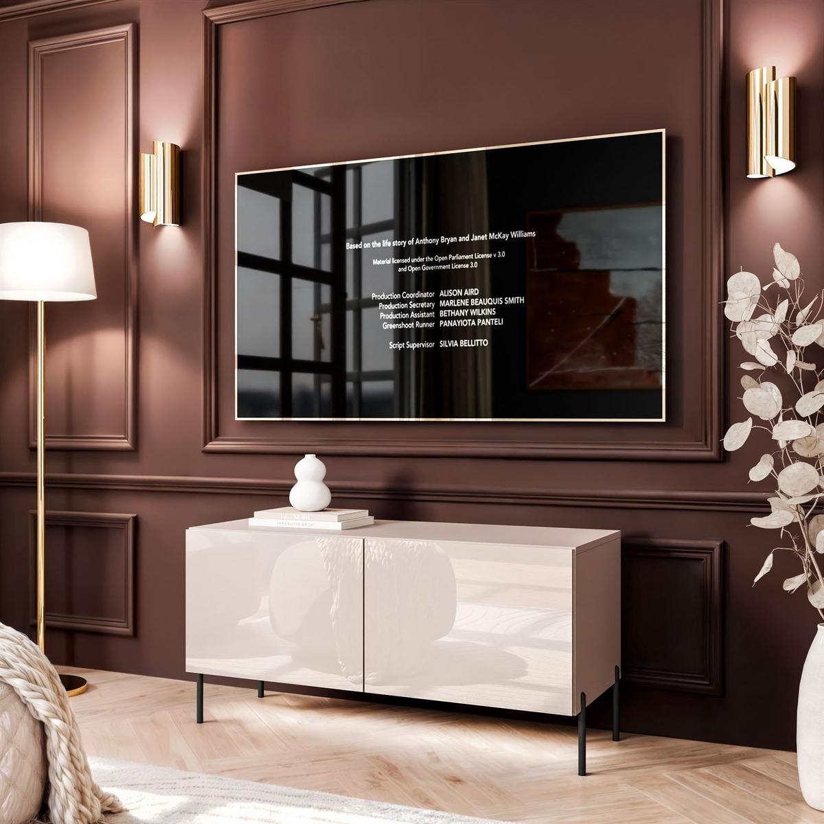 TV-SCHRANK COLGANTE 100 Kaschmir Hochglanz, mit LED, Gerade schwarze Füßen - Kaschmir/Schwarz, Holzwerkstoff (100/50/40cm) - Lookway