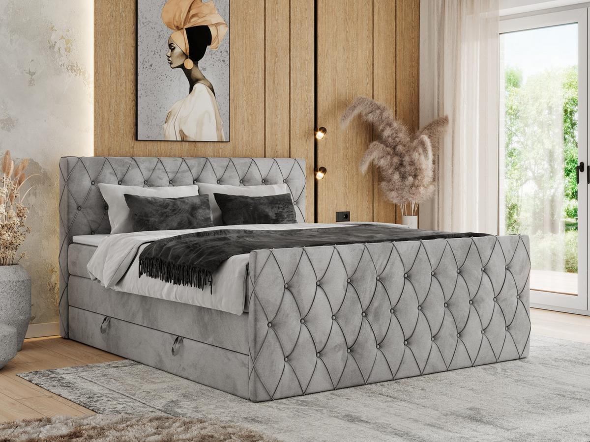 BOXSPRINGBETT MIREN KING DUO 200/200 Hellgrau Velvet - H3 - Hellgrau, Holz/Textil (200/200cm) - MKS
