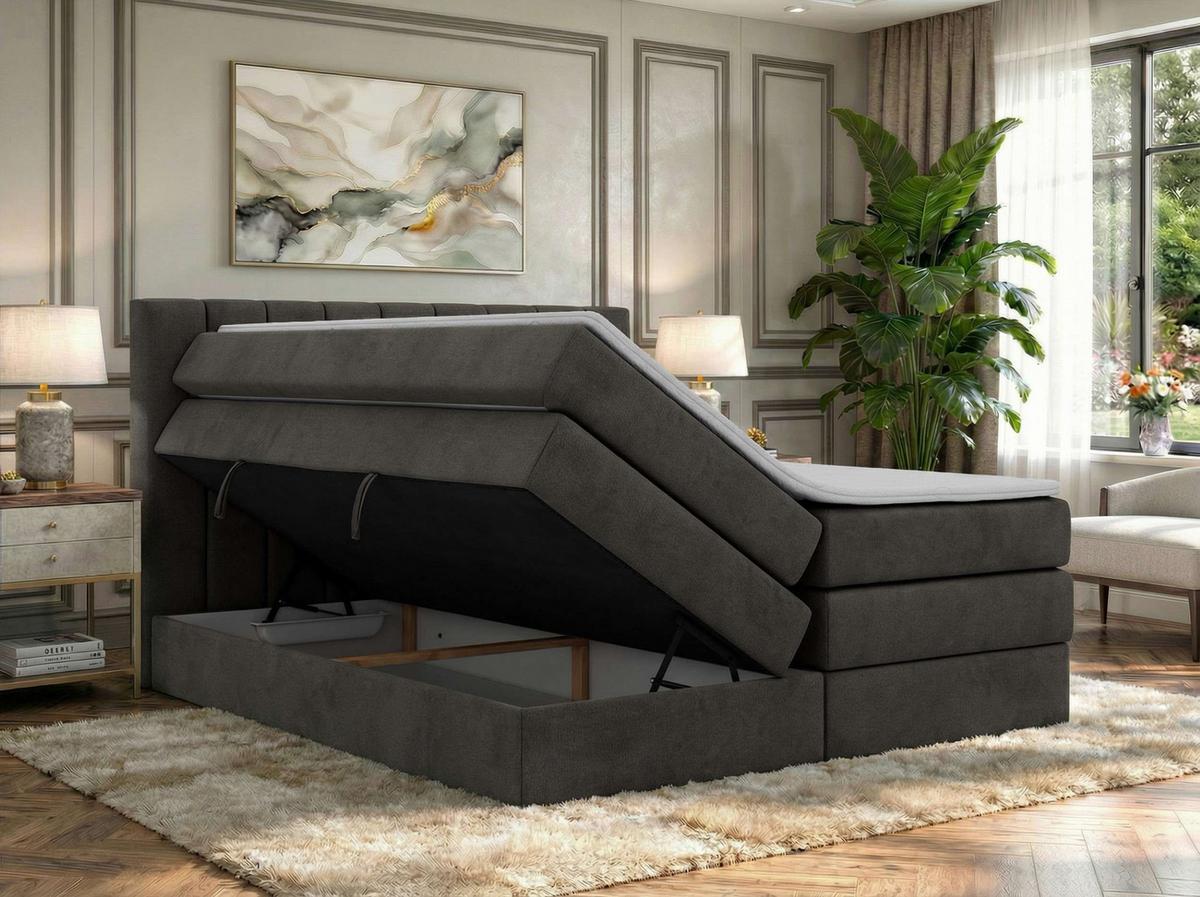 BOXSPRINGBETT ALVER KING 200/200 - Dunkelgrau Velvet - H3 - Dunkelgrau, Textil (200/200cm) - MKS
