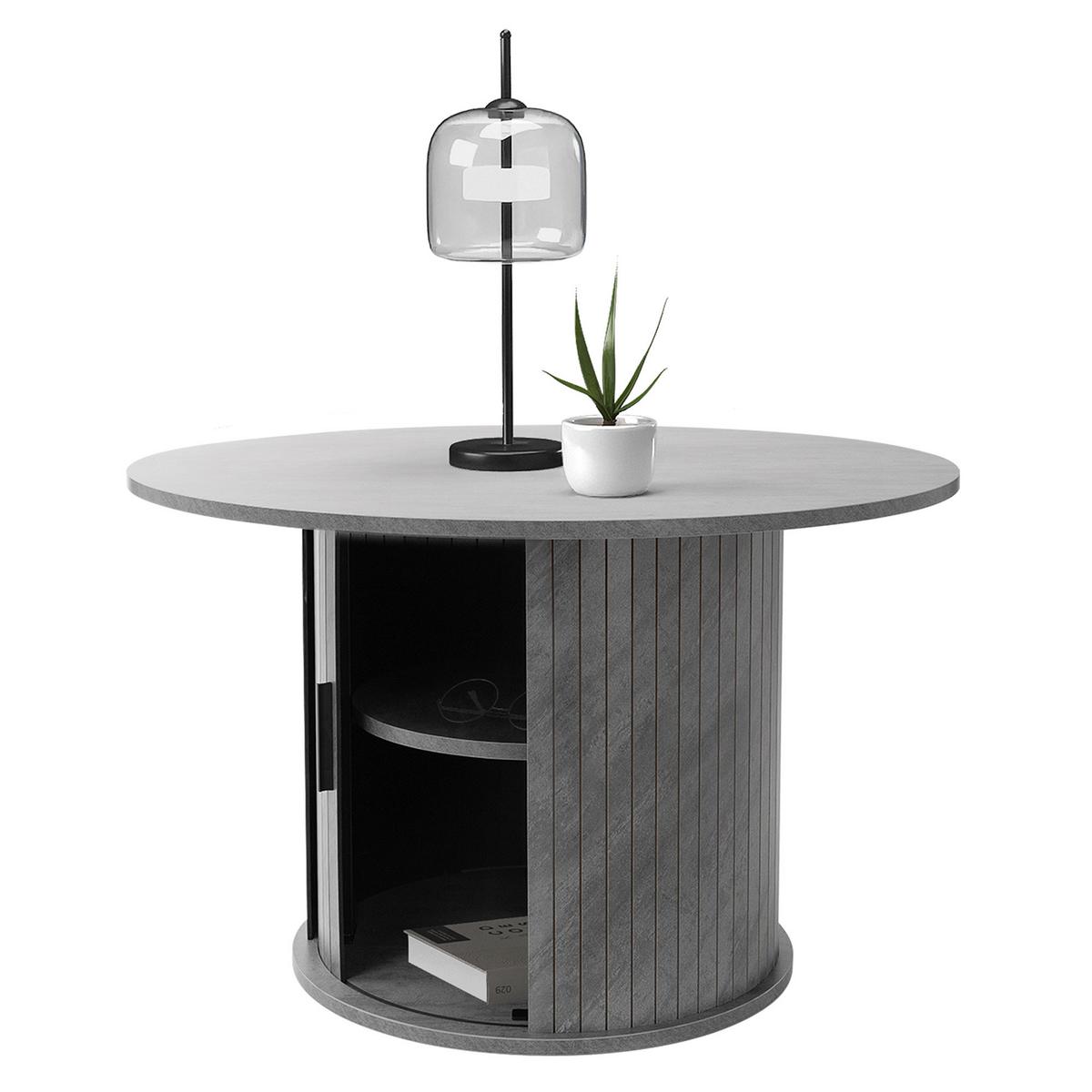 COUCHTISCH mit Schiebetür und Stauraum rund Ø80x50 cm Beton-Optik Grau - Grau, Holz (80/80/50cm) - ML-DESIGN