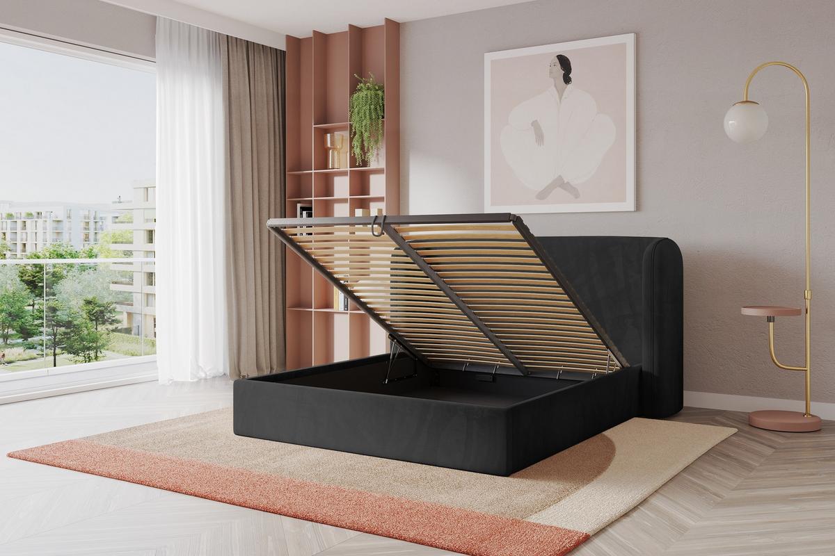 POLSTERBETT mit Bettkasten und Lattenrost, Bett mit Matratze H3/H4 - ESTI 140x200 Schwarz - Schwarz, Holzwerkstoff/Textil (140/200cm) - ALTDECOR
