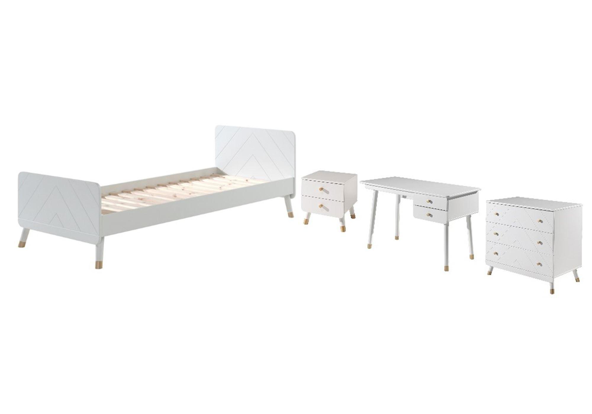 KINDERZIMMER komplett Set 4-tlg. Kamillah 5 Bett Kommode Schreibtisch - Weiß, Holzwerkstoff (230/1/130cm) - 58aufmkessel