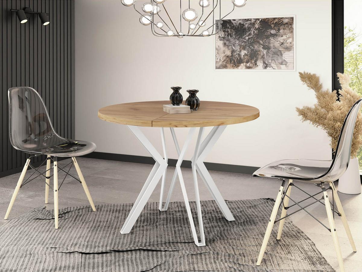ESSTISCH Austin runder ausziehbarer, Craft Eiche 120-200/100/76 cm - Eiche Wotan/Weiß, Holzwerkstoff/Metall (120/200/76cm) - WFL GROUP
