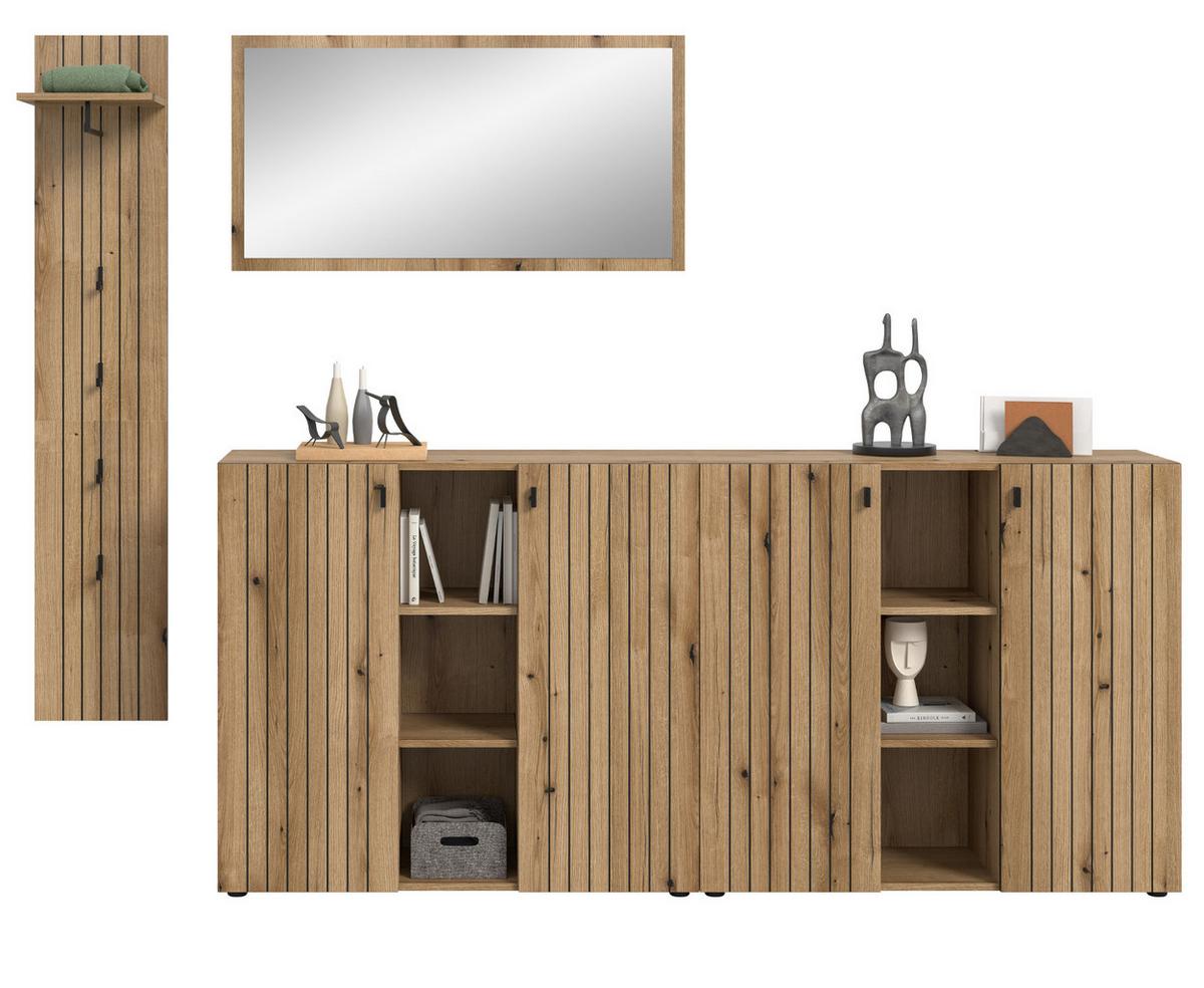 GARDEROBEN-SET Evoke Eiche 4-teilig 258 cm, Komplettset mit viel Stauraum - Schwarz/Eiche Artisan, Glas/Holzwerkstoff (258/192/37cm) - Inn.Furn