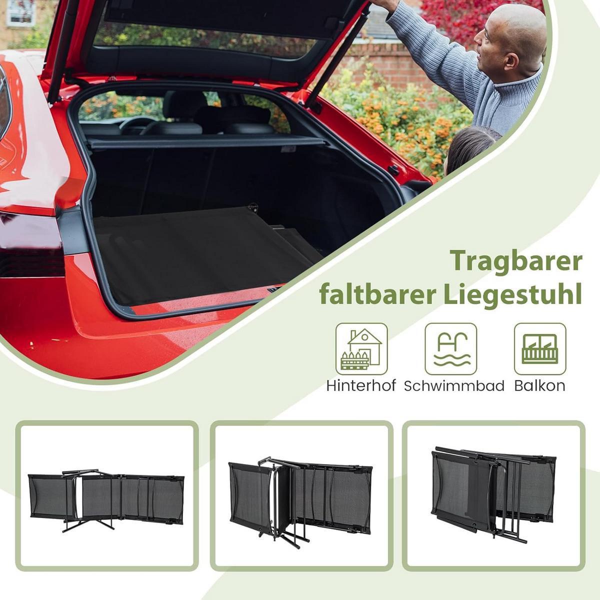 SONNENLIEGE Schwarz(2er-Set) - Schwarz, Metall (189/65/64cm) - COSTWAY