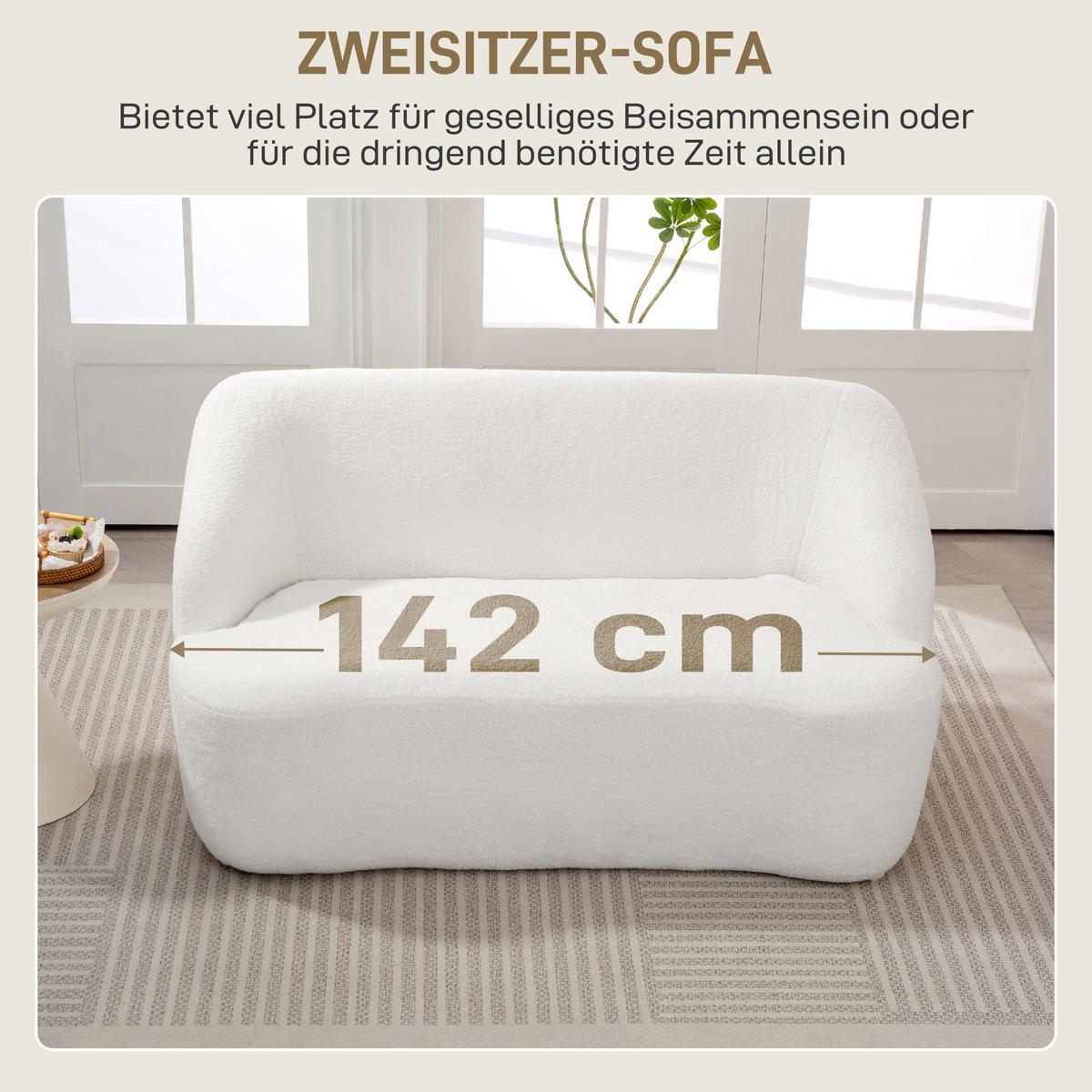 SOFA 2-Sitzer 142 cm Couch Polstersofa mit Armlehne, geschwungenem Design Creme - Weiß, Kunststoff (85/73.5/142cm) - HOMCOM