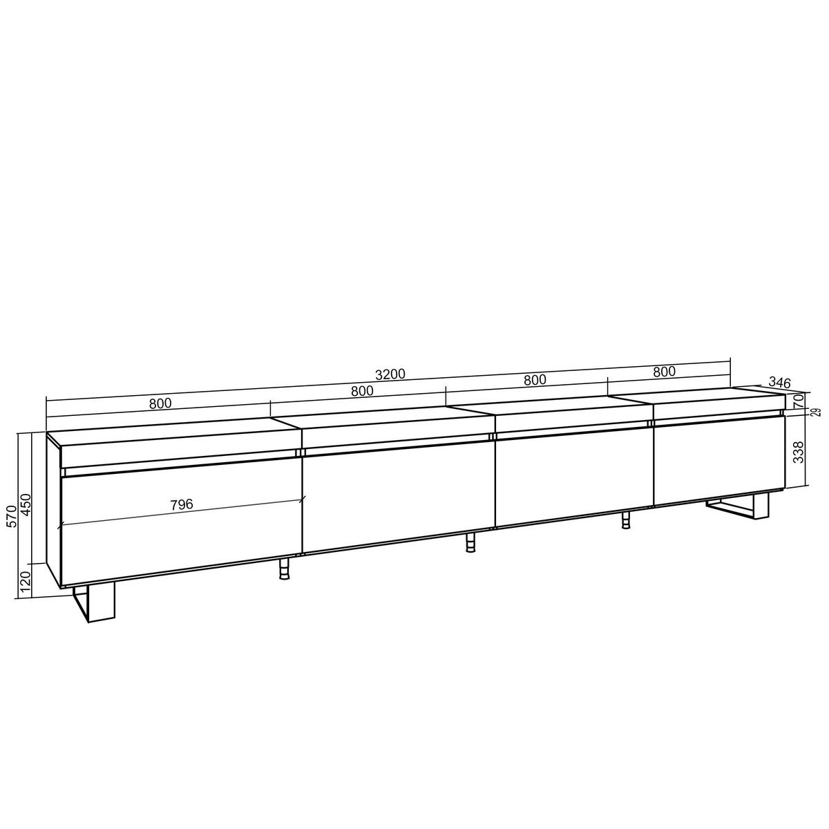 LOWBOARD, Tv-Schrank, Zementgrau, 320/35/57cm - Grau, Holzwerkstoff (320/57/35cm) - Skraut Home