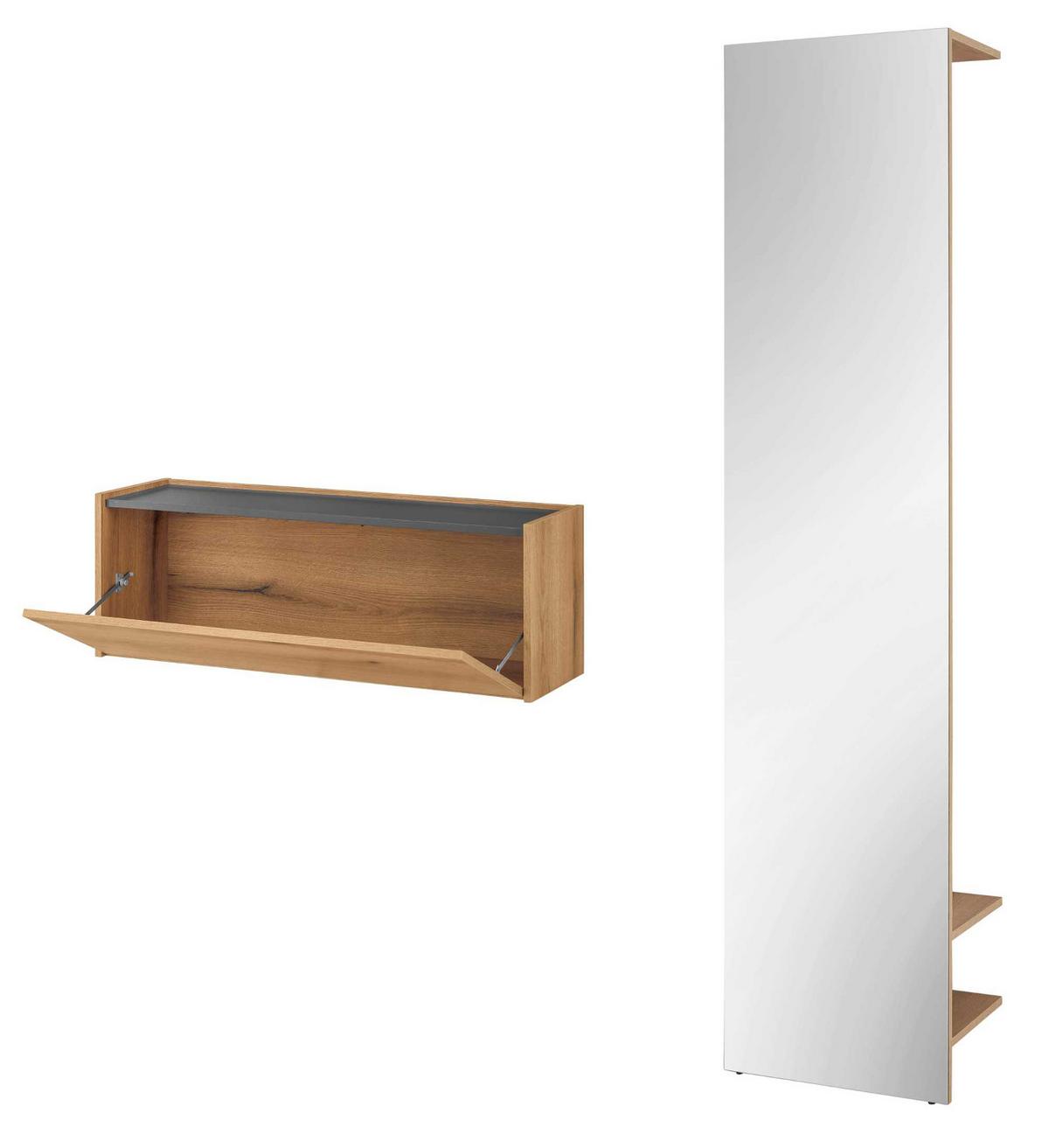 GARDEROBEN-SET 2-teilig Evoke Eiche, grau 150 cm, Garderobenkombination mit Spiegel - Eichefarben/Grau, Glas/Holzwerkstoff (150/200/30cm) - Furn.Design