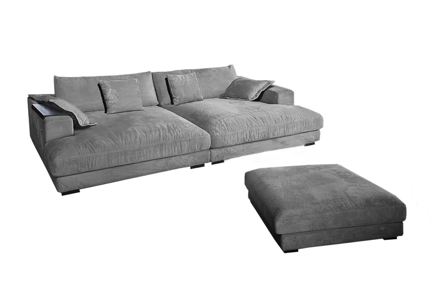 BIG SOFA-SET 7-TLG MADELINE Grau Cord - Schwarz/Grau, Kunststoff/Textil (290/85/170cm) - KAWOLA