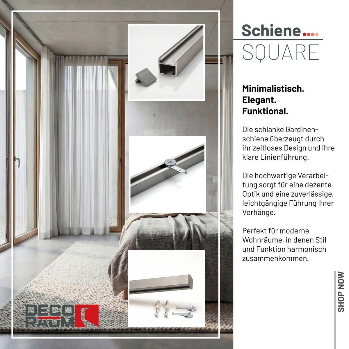 GARDINENSCHIENE auf Maß 1-lauf Deckenmontage Square 250cm - Silberfarben, Metall (250cm) - Deco-Raum