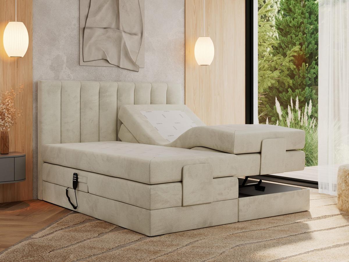 BOXBETT COMFORTO 140/200 - Beige Velvet - H4 - Beige, Holz/Textil (140/200cm) - MKS