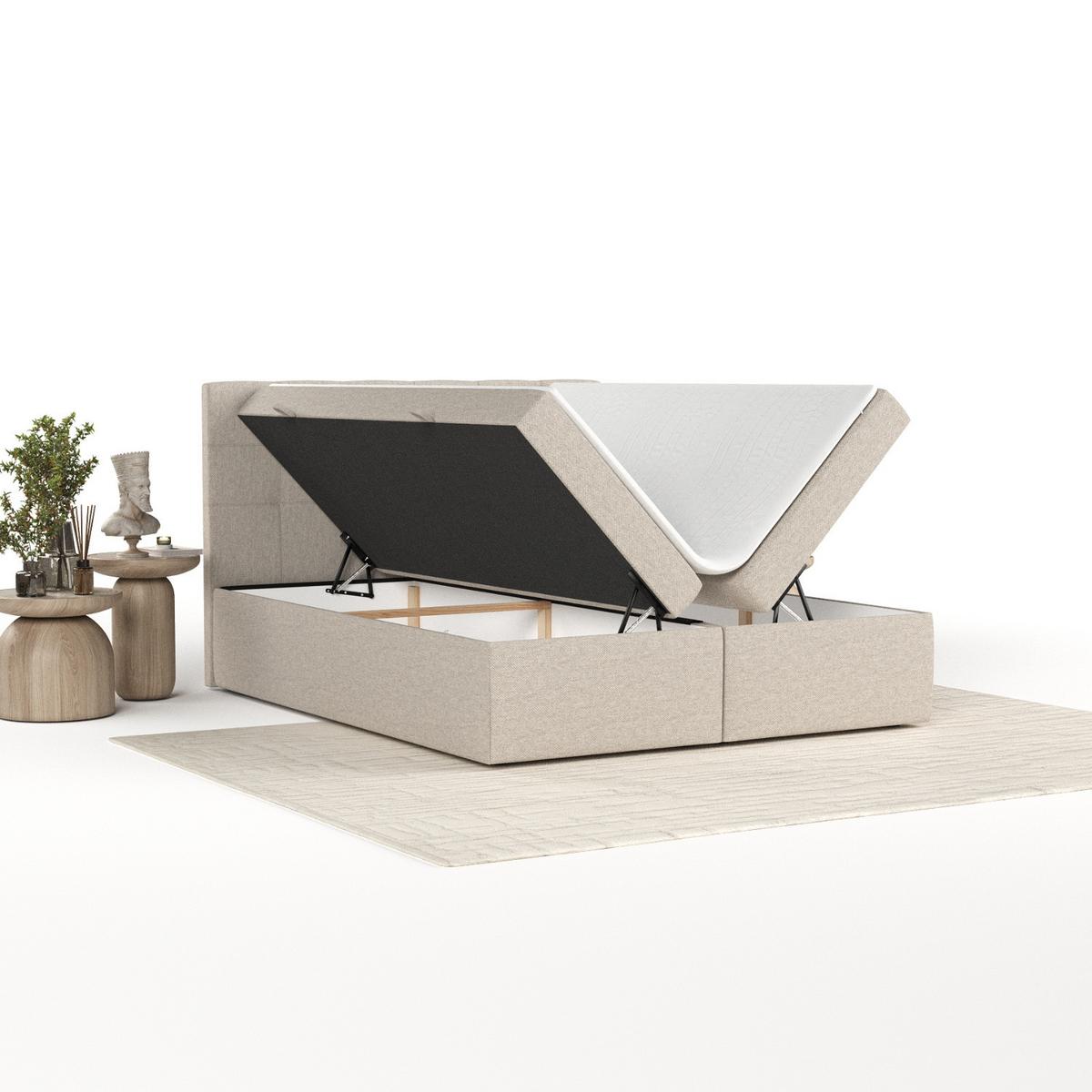 BOXBETT Lean 140/200 cm Hellbeige im Megan Stoff - Sandfarben/Schwarz, Holz/Holzwerkstoff (140/200cm) - AltaBeds